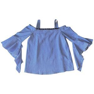 Neiman Marcus Striped bell sleeve off the shoulder blouse EUC size Sm